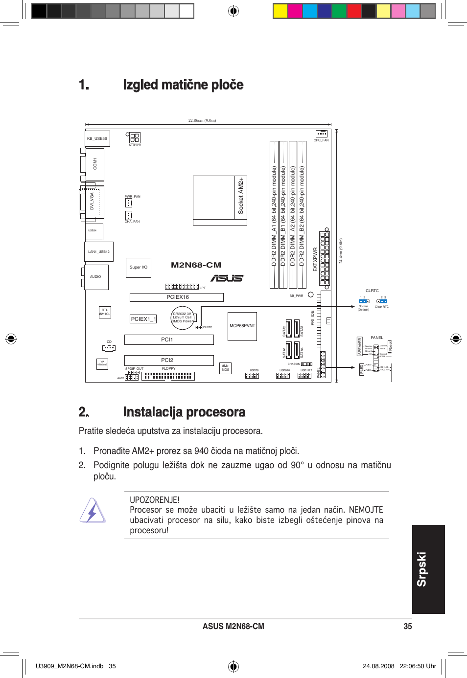 Izgled matične ploče . instalacija procesora, Asus mn68-cm 5, Mn68-cm | Asus M2N68-CM User Manual | Page 35 / 38