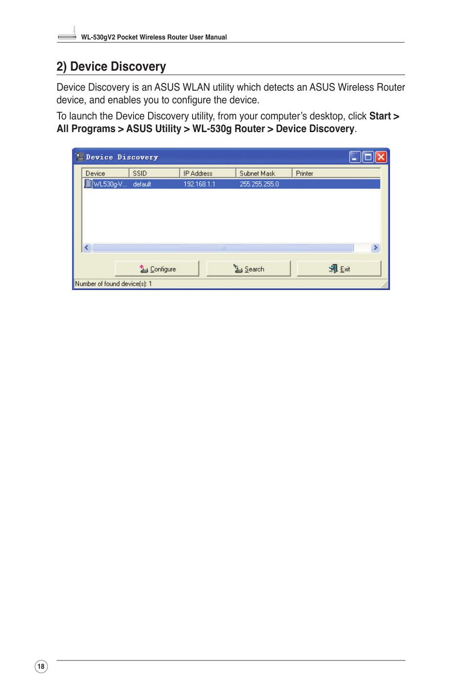 2) device discovery | Asus WL-530g V2 User Manual | Page 20 / 30