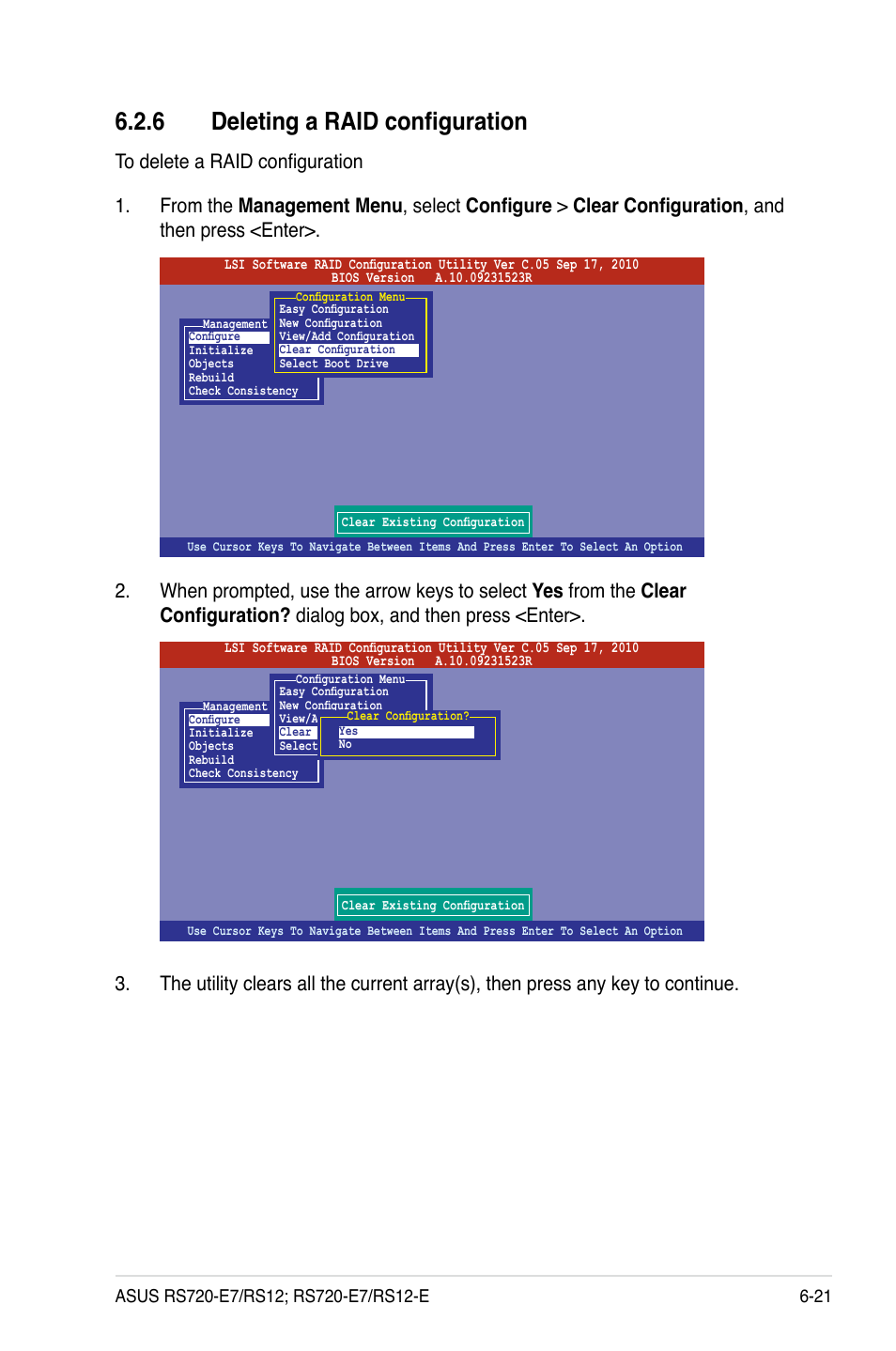 6 deleting a raid configuration, Deleting a raid configuration -21 | Asus RS720-E7/RS12 User Manual | Page 135 / 188