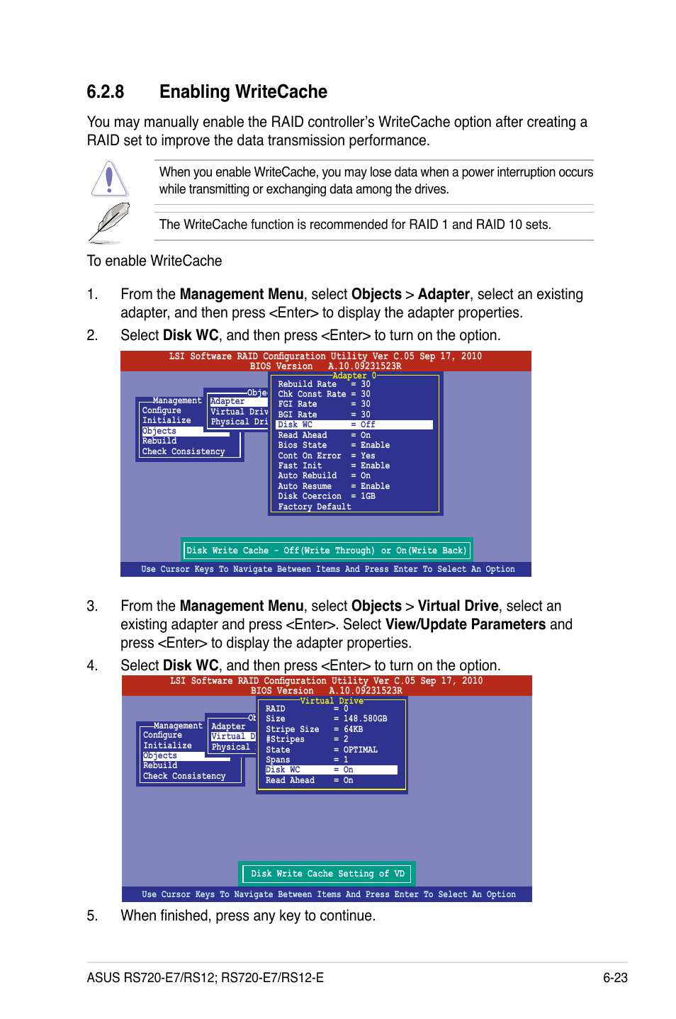 8 enabling writecache, Enabling writecache -23 | Asus RS720-E7/RS12 User Manual | Page 137 / 188