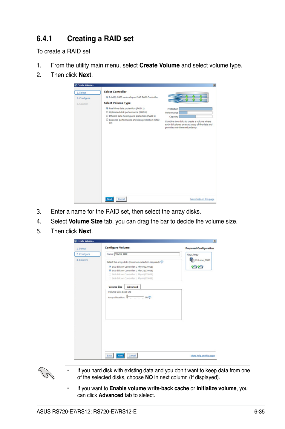 1 creating a raid set, Creating a raid set -35 | Asus RS720-E7/RS12 User Manual | Page 149 / 188