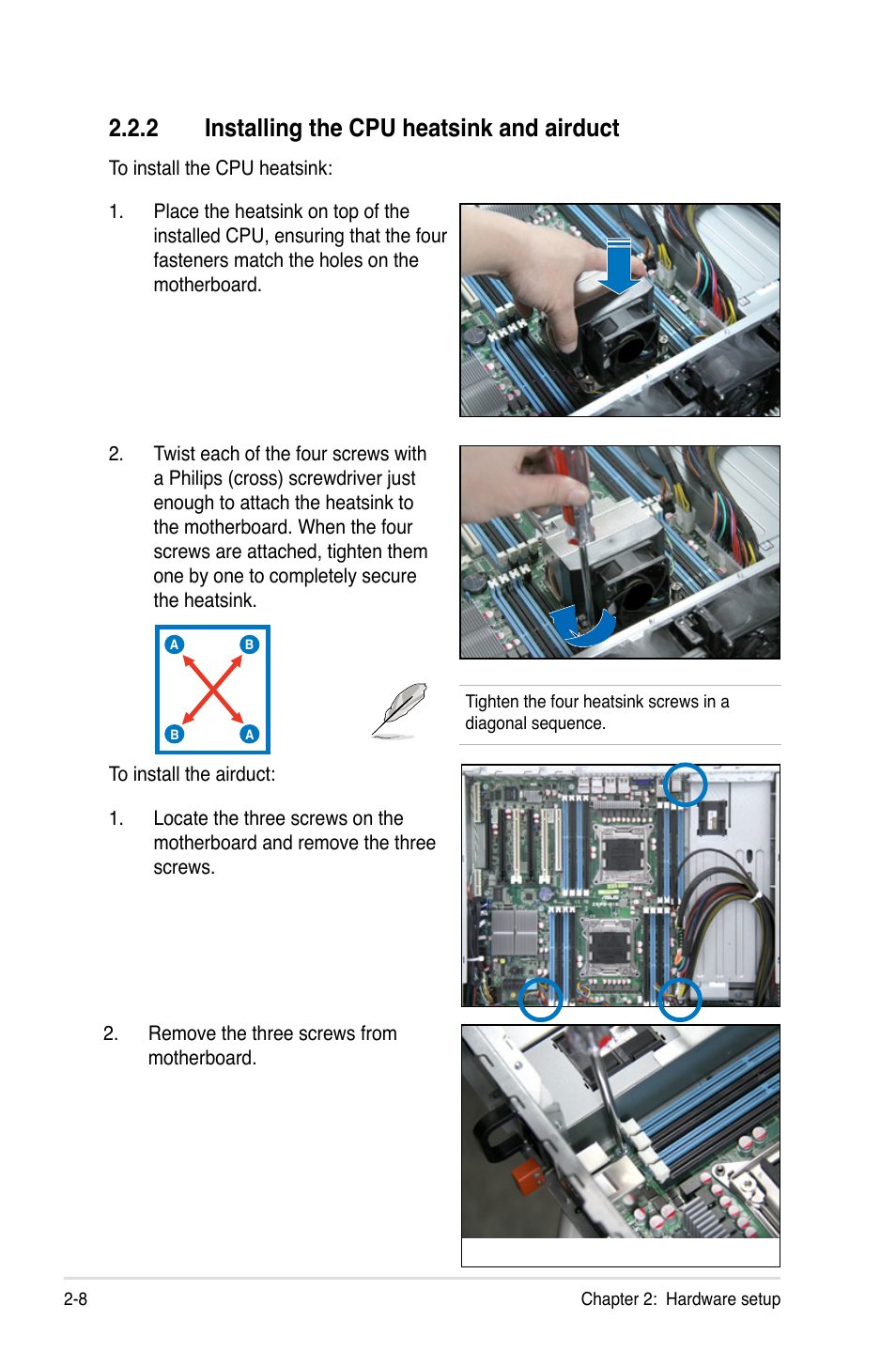 2 installing the cpu heatsink and airduct, Installing the cpu heatsink and airduct -8 | Asus RS720-E7/RS12 User Manual | Page 28 / 188