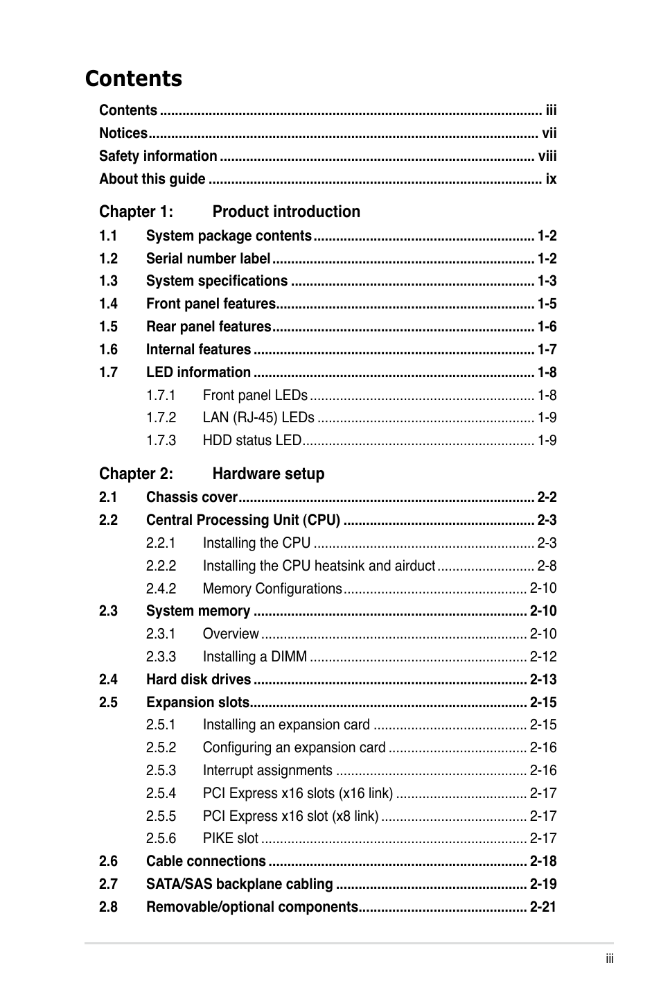 Asus RS720-E7/RS12 User Manual | Page 3 / 188