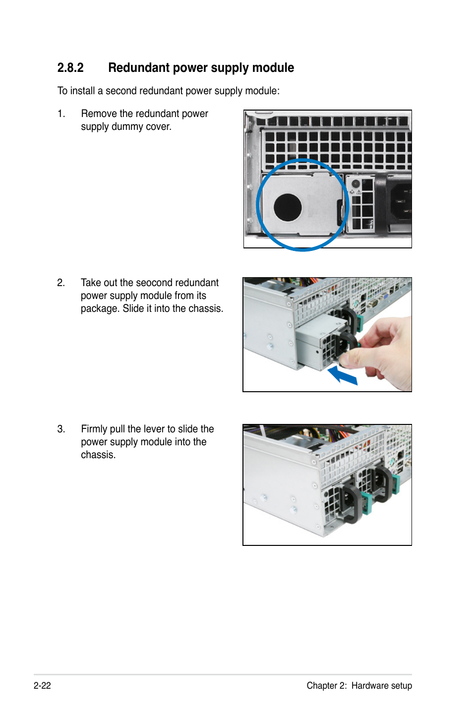 2 redundant power supply module, Redundant power supply module -22 | Asus RS720-E7/RS12 User Manual | Page 42 / 188