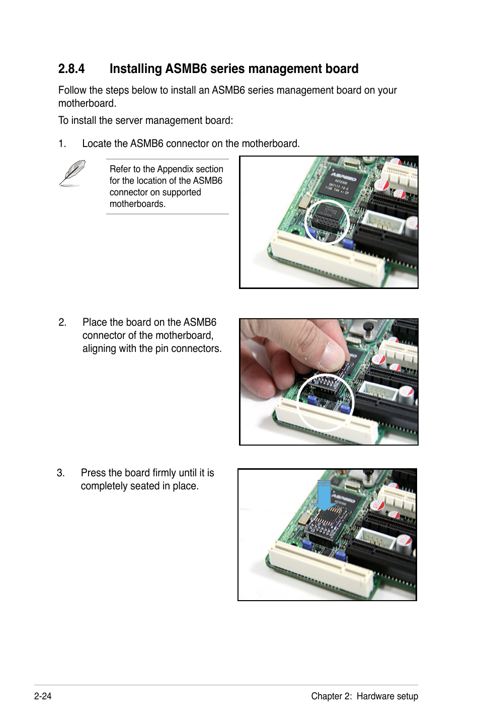 4 installing asmb6 series management board, Installing asmb6 series management board -24 | Asus RS720-E7/RS12 User Manual | Page 44 / 188