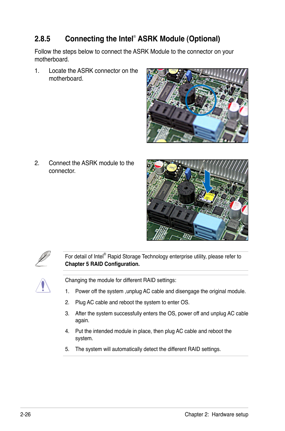 5 connecting the intel® asrk module (optional), Connecting the intel, Asrk module (optional) -26 | 5 connecting the intel, Asrk module (optional) | Asus RS720-E7/RS12 User Manual | Page 46 / 188