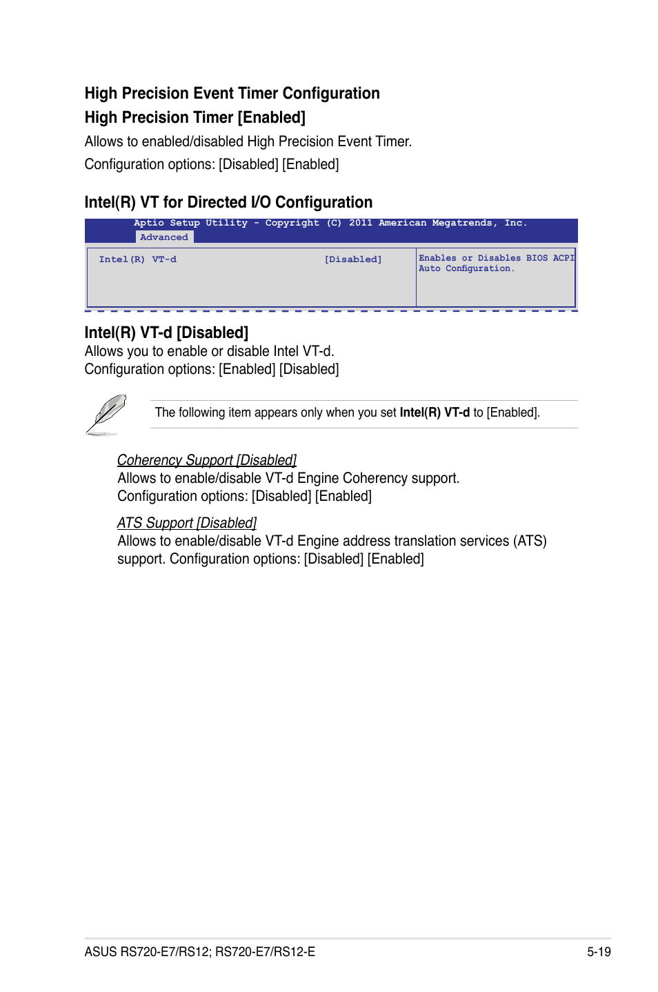 Intel(r) vt-d [disabled, Intel(r) vt for directed i/o configuration | Asus RS720-E7/RS12 User Manual | Page 85 / 188