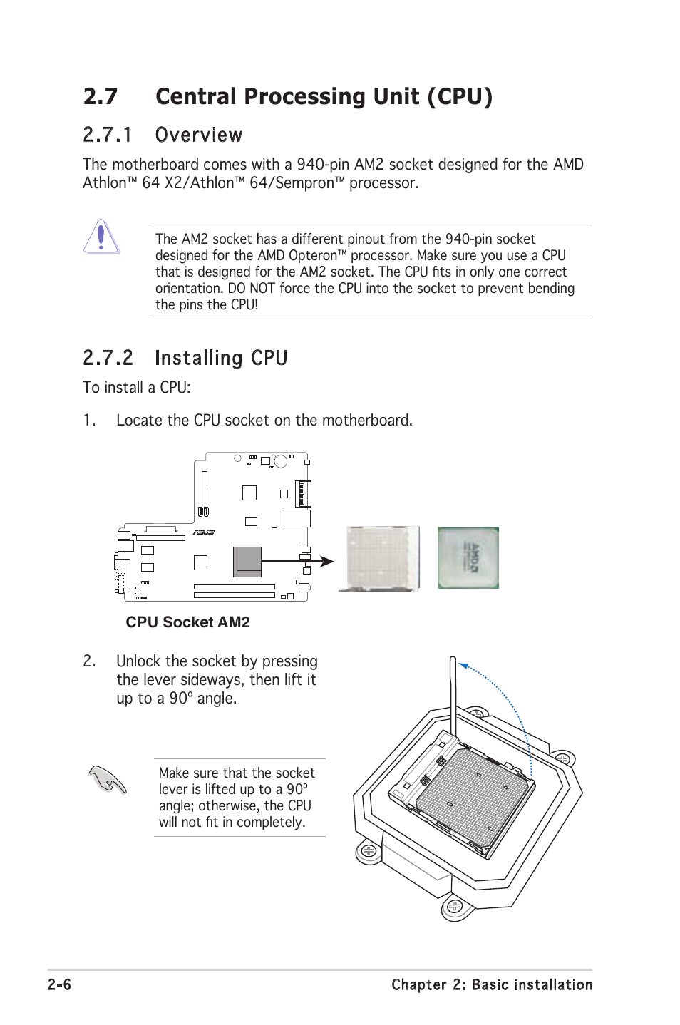 7 central processing unit (cpu), 1 overview, 2 installing cpu | Asus P1-AH2 User Manual | Page 22 / 93