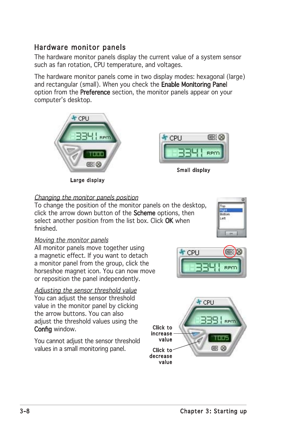 Hardware monitor panels | Asus P1-AH2 User Manual | Page 42 / 93