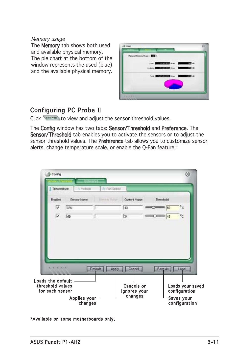 Configuring pc probe ii | Asus P1-AH2 User Manual | Page 45 / 93