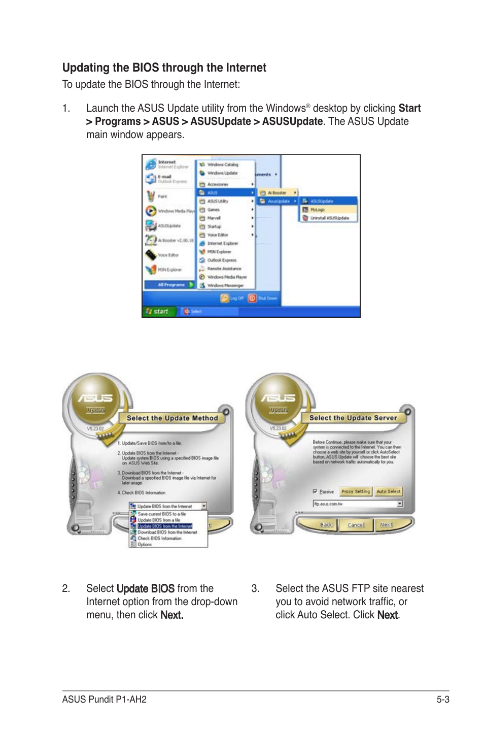 Updating the bios through the internet | Asus P1-AH2 User Manual | Page 61 / 93