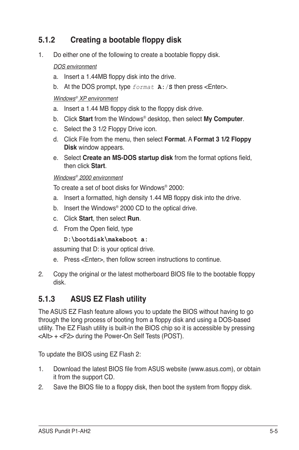 3 asus ez flash utility, 2 creating a bootable ﬂoppy disk | Asus P1-AH2 User Manual | Page 63 / 93