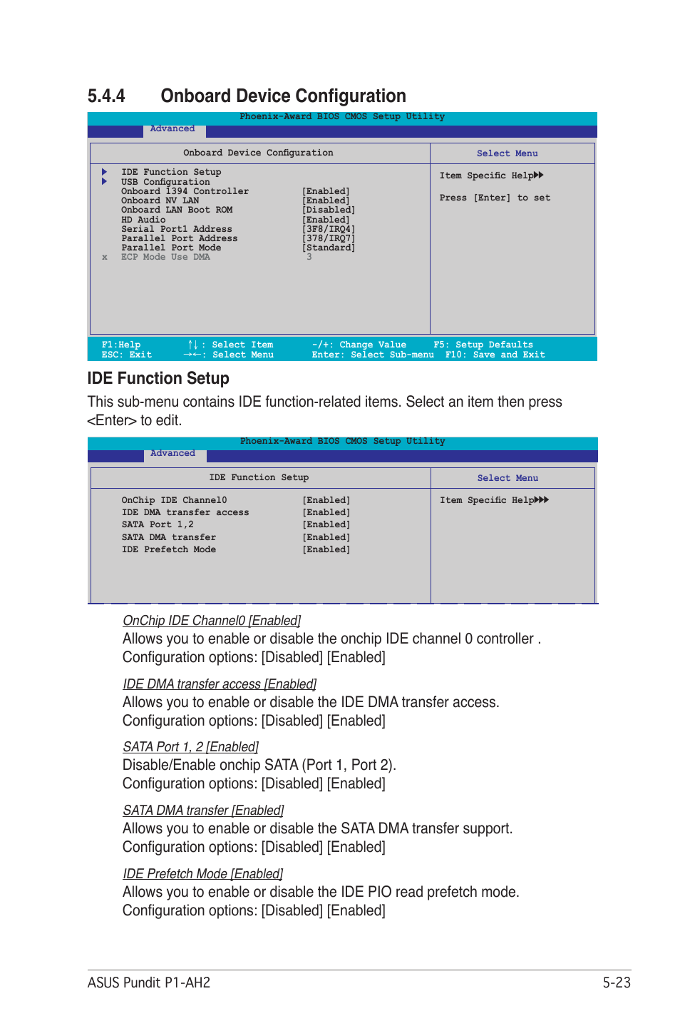 4 onboard device conﬁguration, Ide function setup | Asus P1-AH2 User Manual | Page 81 / 93