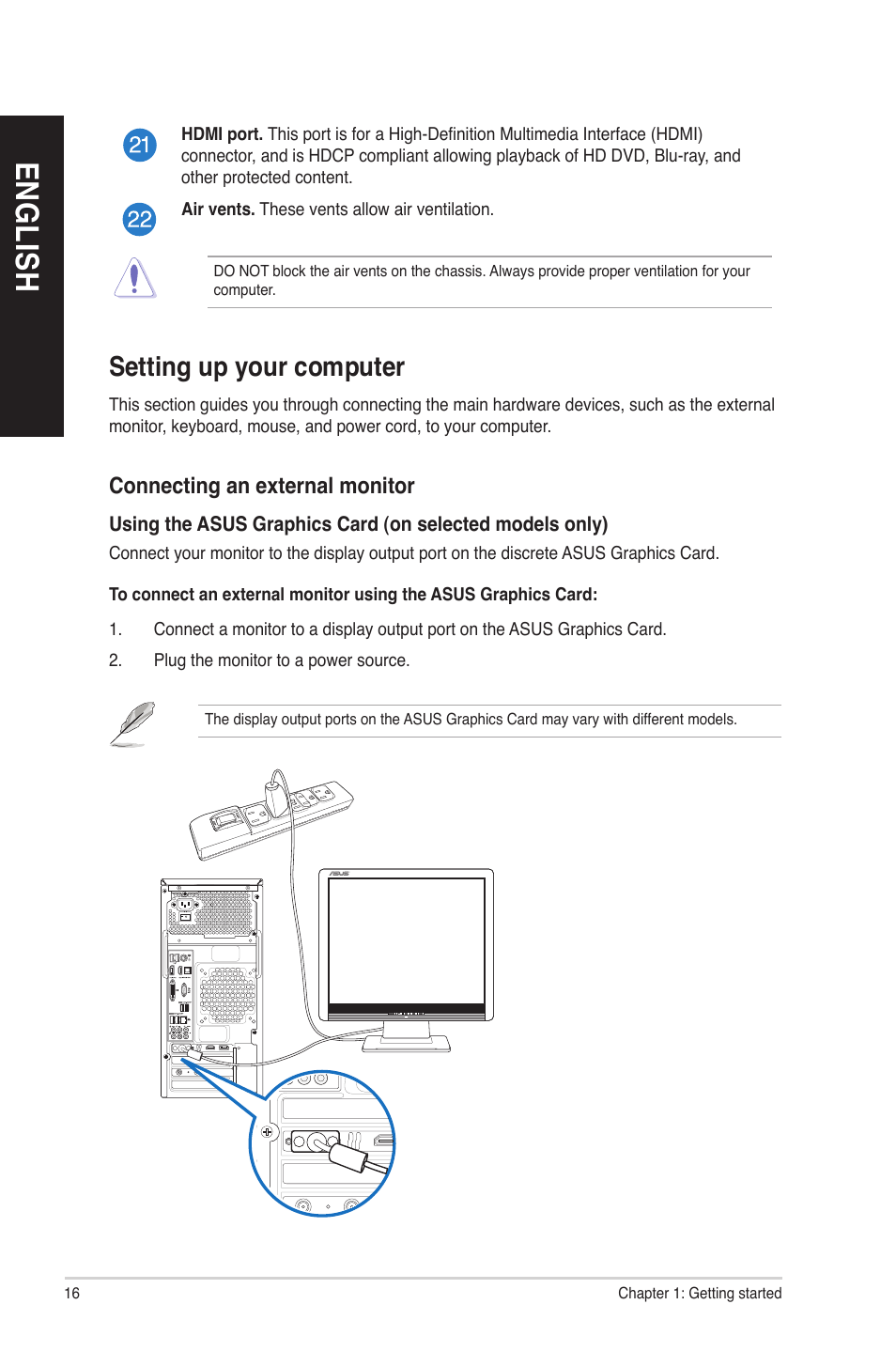 Setting up your computer, En gl is h en gl is h en gl is h en gl is h | Asus G10AC User Manual | Page 16 / 111