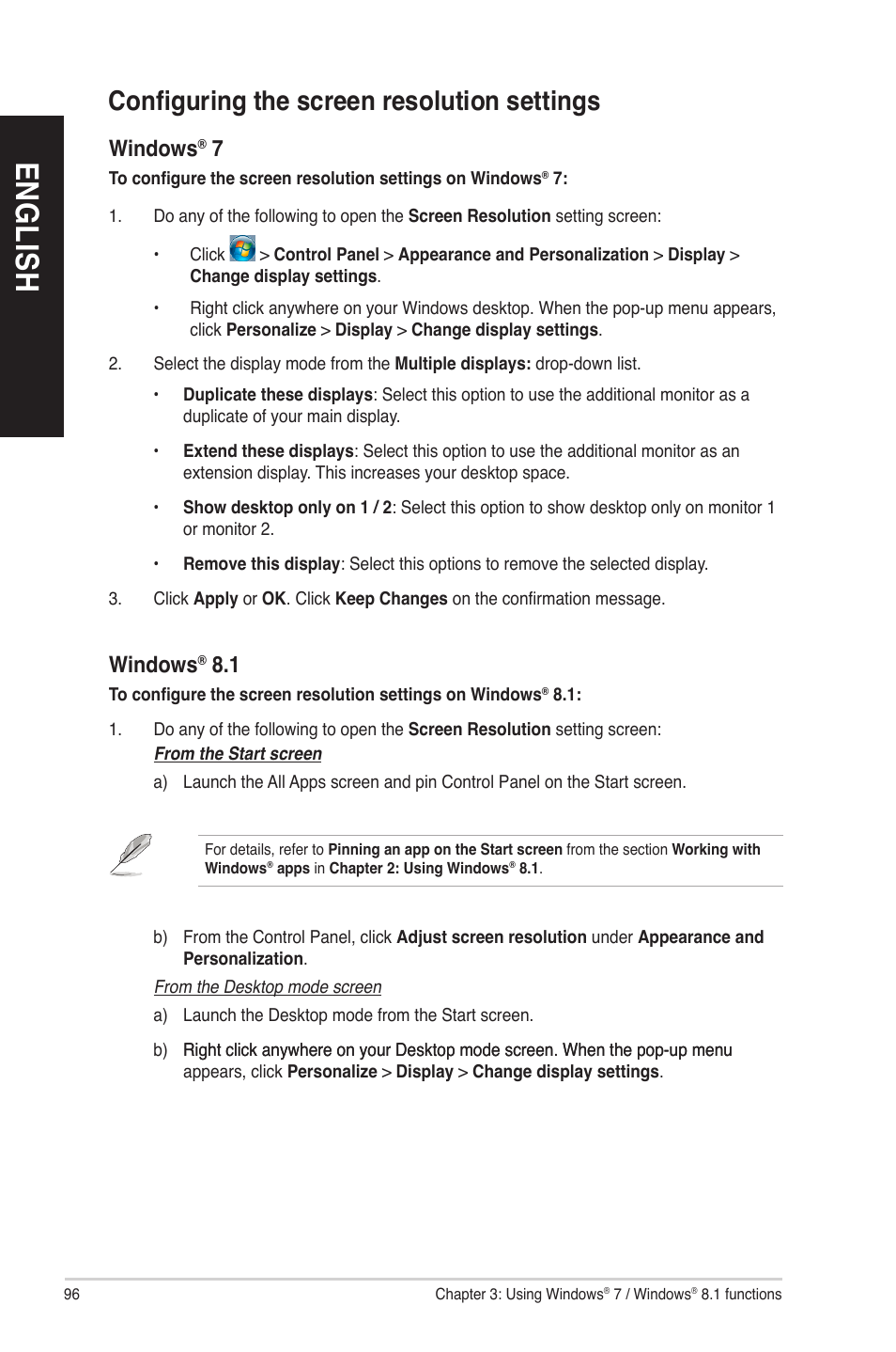 Configuring the screen resolution settings, En gl is h en gl is h en gl is h en gl is h | Asus G10AC User Manual | Page 96 / 111