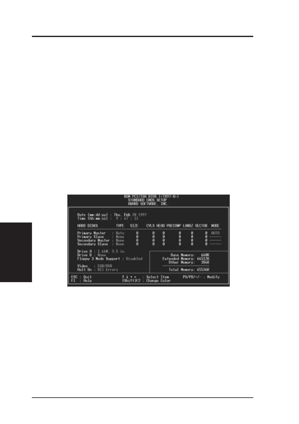 Iv. bios software, Standard cmos setup | Asus TX97-X User Manual | Page 38 / 64