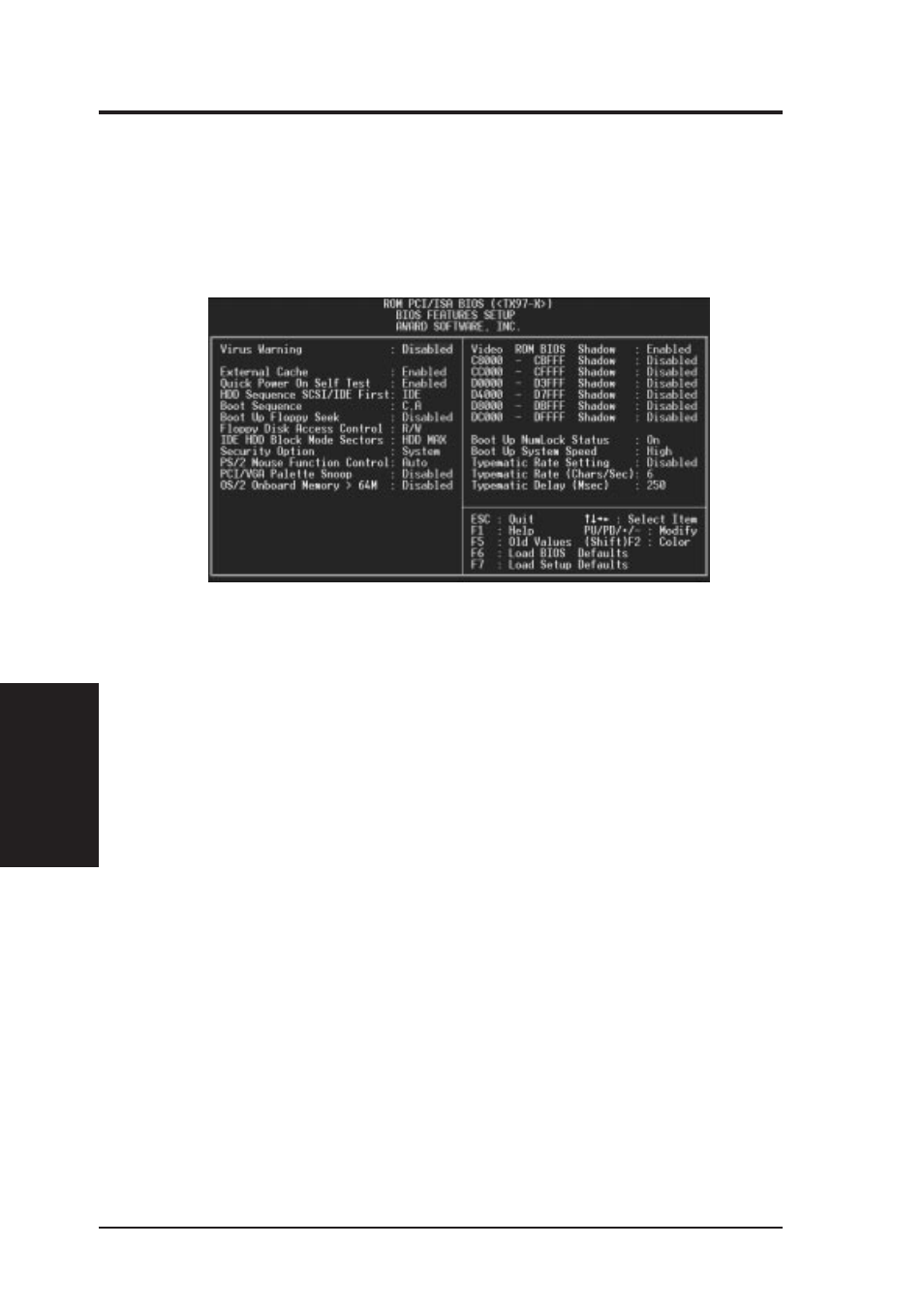 Iv. bios software, Bios features setup | Asus TX97-X User Manual | Page 42 / 64