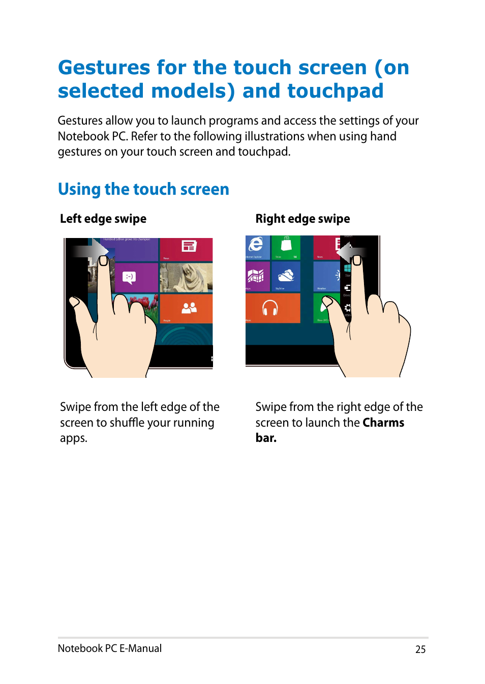 Using the touch screen | Asus Q501LA User Manual | Page 25 / 118