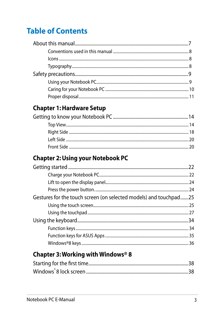 Asus Q501LA User Manual | Page 3 / 118