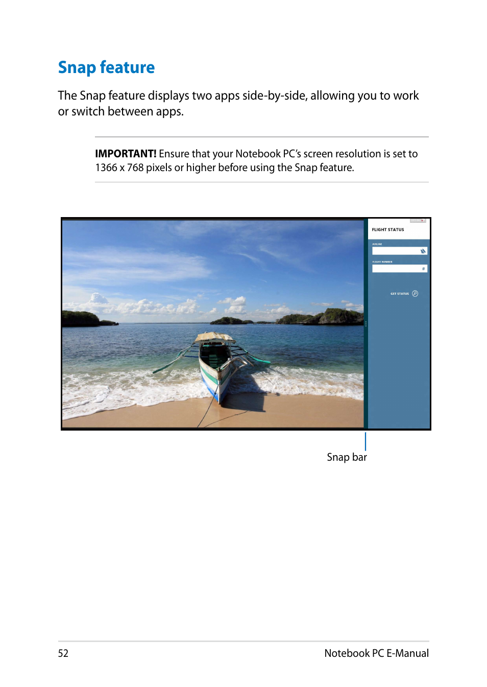 Snap feature | Asus Q501LA User Manual | Page 52 / 118