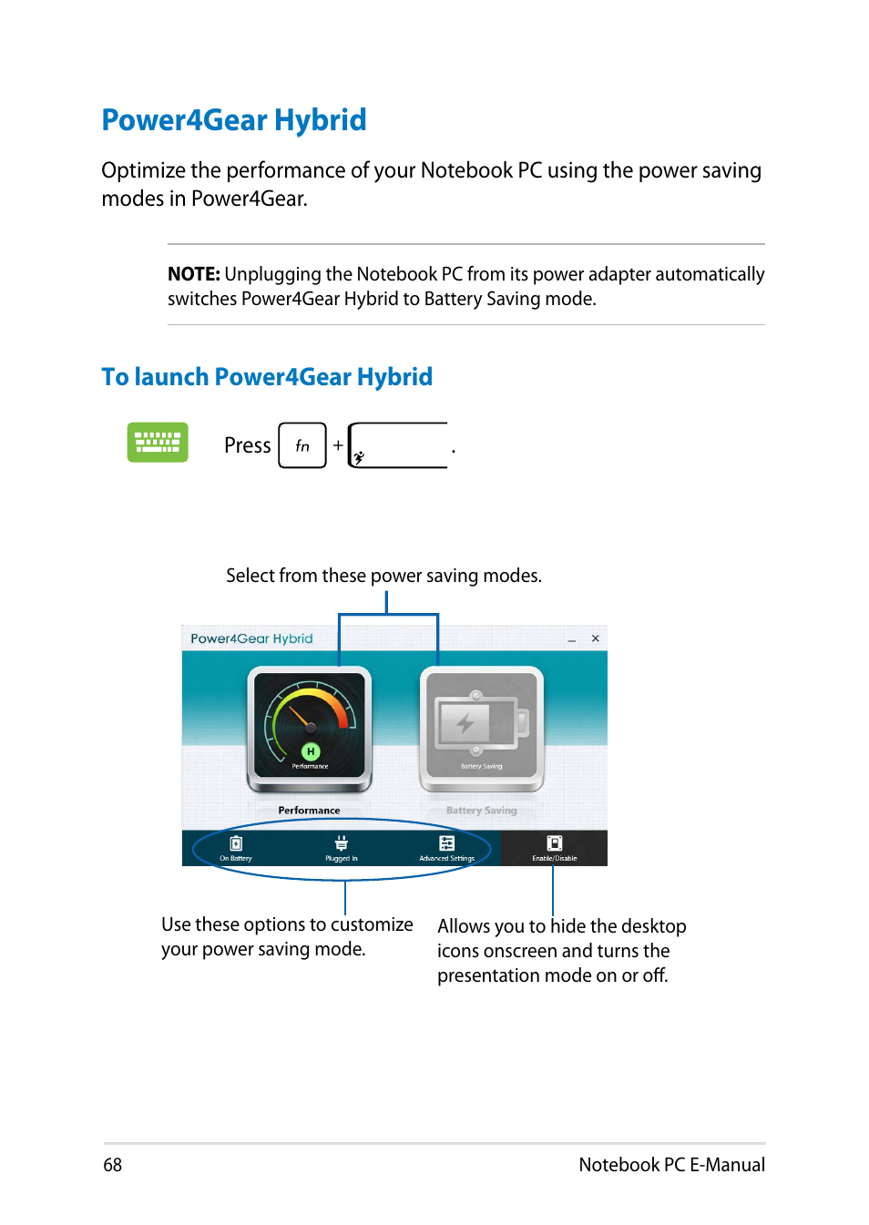 Power4gear hybrid | Asus Q501LA User Manual | Page 68 / 118