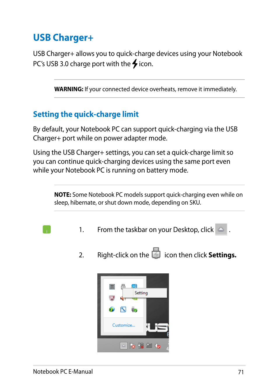 Usb charger | Asus Q501LA User Manual | Page 71 / 118