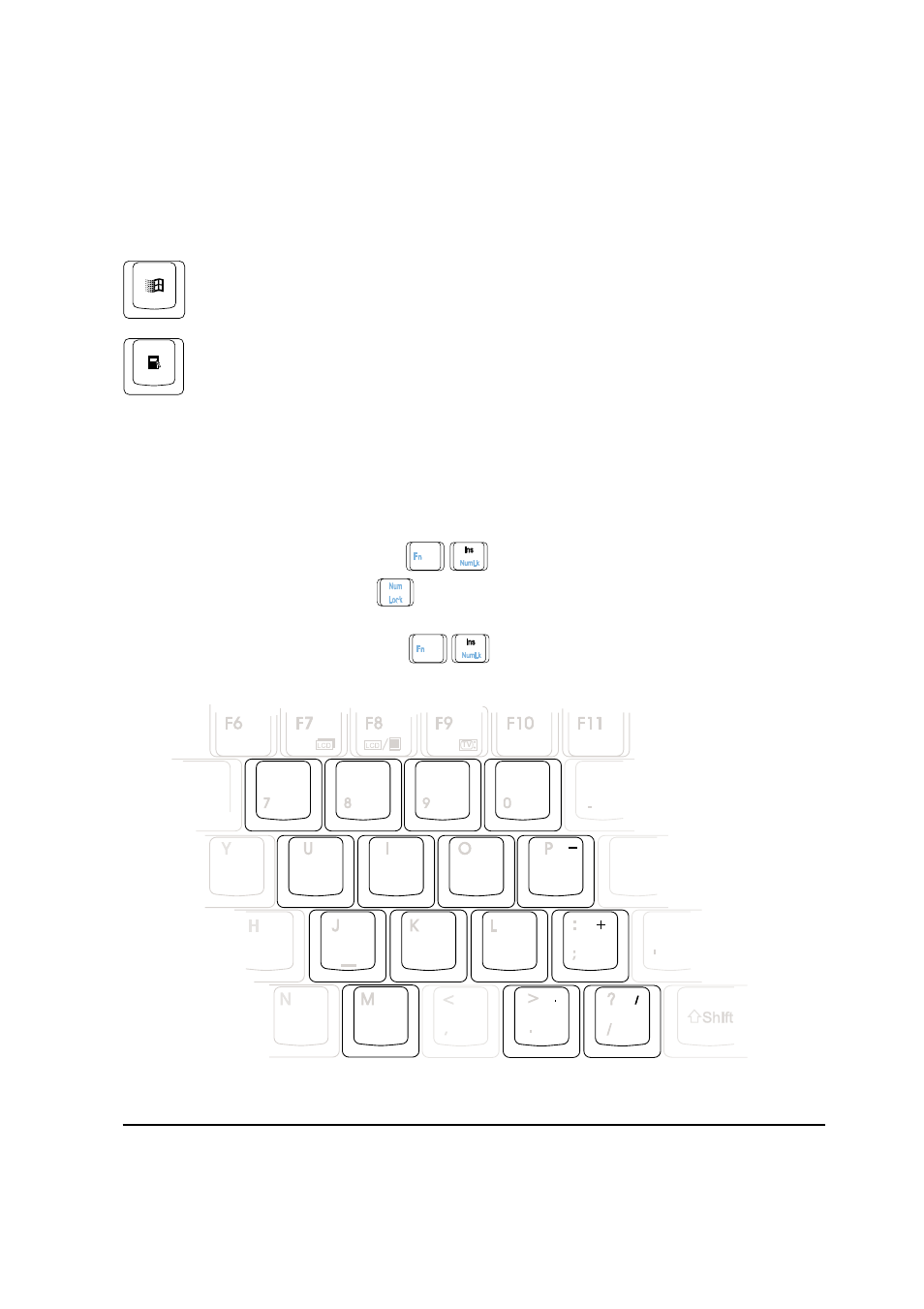 Microsoft windows™ keys, Keyboard as a numeric keypad, 31 3. getting started | Asus L84B User Manual | Page 31 / 96