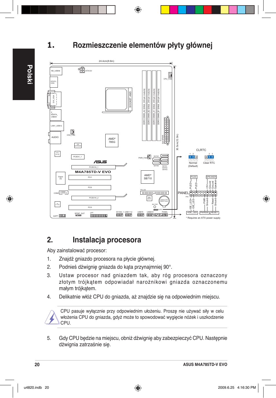 Polski, Asus m4a785td-v evo, Panel | Asus M4A785TD-V EVO/U3S6 User Manual | Page 20 / 38