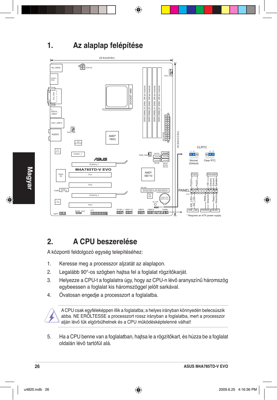 Az alaplap felépítése 2. a cpu beszerelése, Magyar, Asus m4a785td-v evo | Panel | Asus M4A785TD-V EVO/U3S6 User Manual | Page 26 / 38