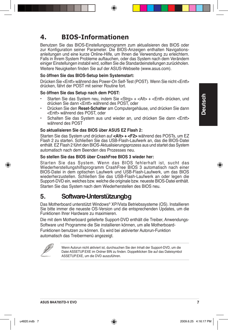 Bios-informationen, Software-unterstützungbg, Deutsch | Asus M4A785TD-V EVO/U3S6 User Manual | Page 7 / 38