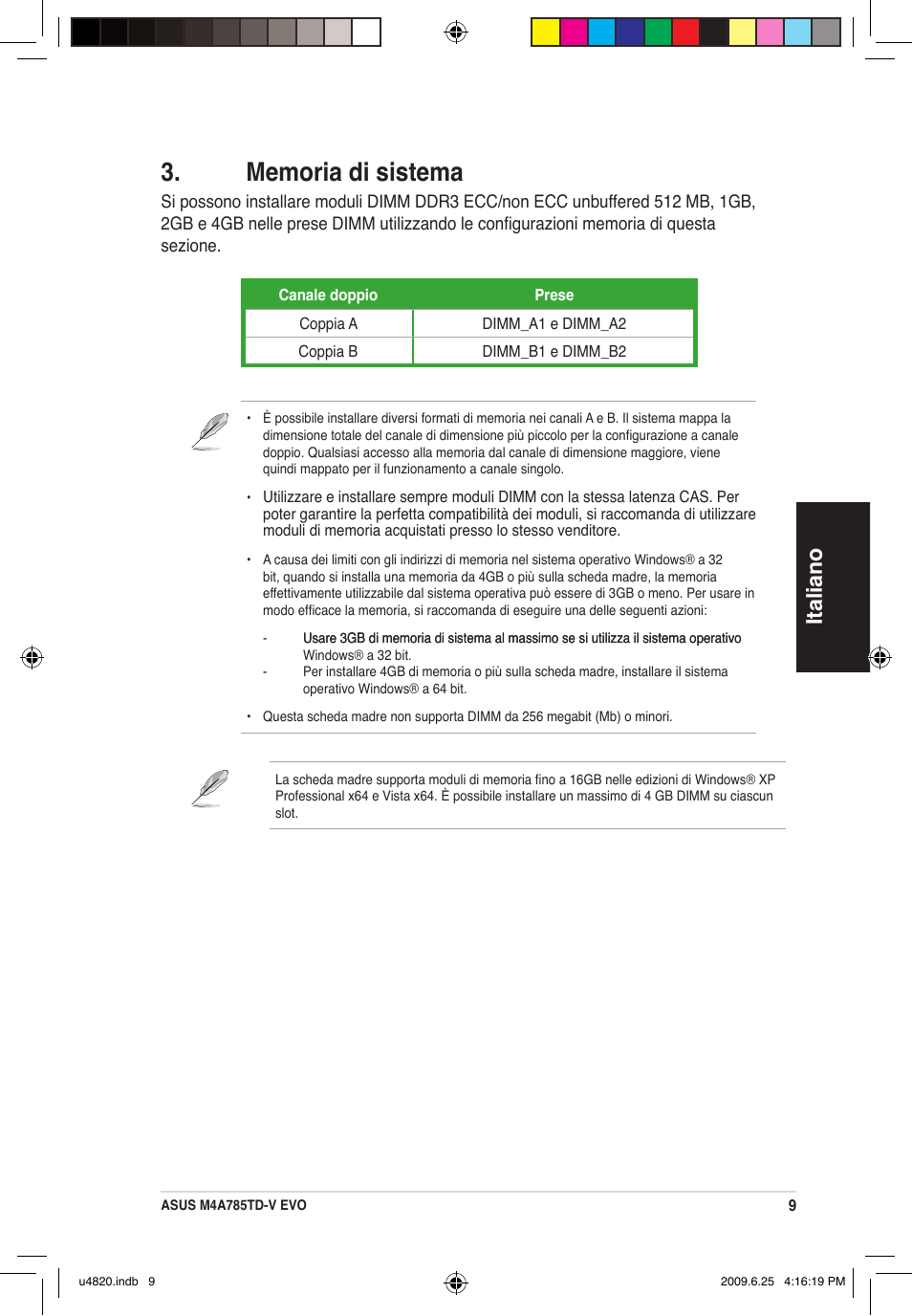 Italiano | Asus M4A785TD-V EVO/U3S6 User Manual | Page 9 / 38