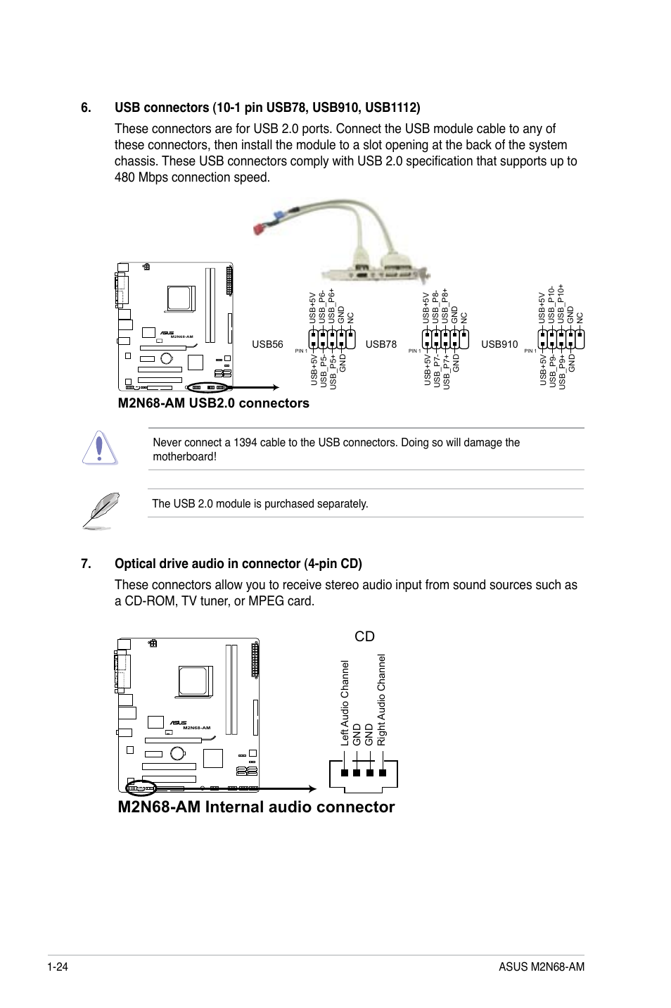 M2n68-am internal audio connector | Asus M2N68-AM User Manual | Page 34 / 62