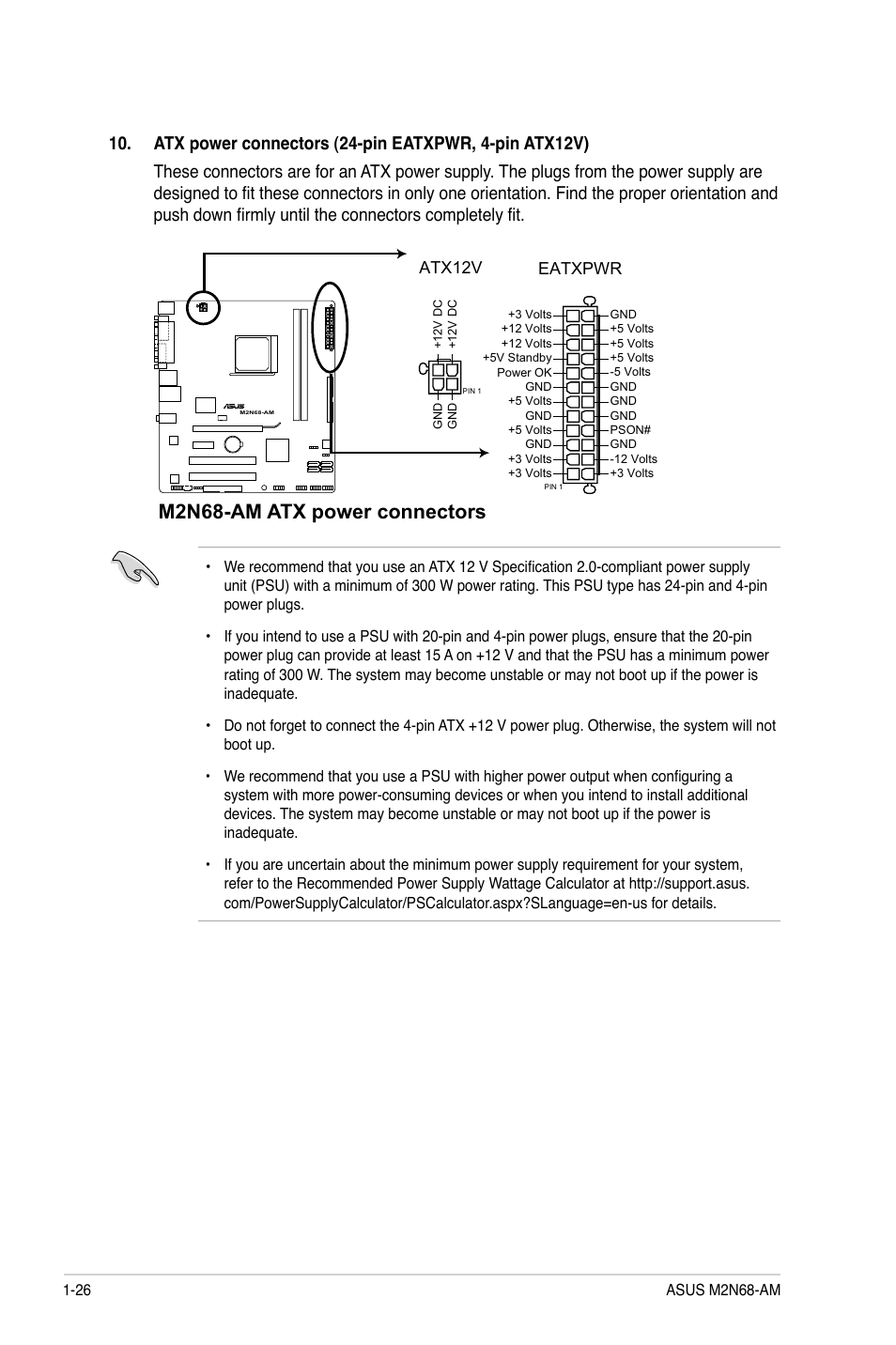 M2n68-am atx power connectors, Eatxpwr, Atx12v | Asus M2N68-AM User Manual | Page 36 / 62