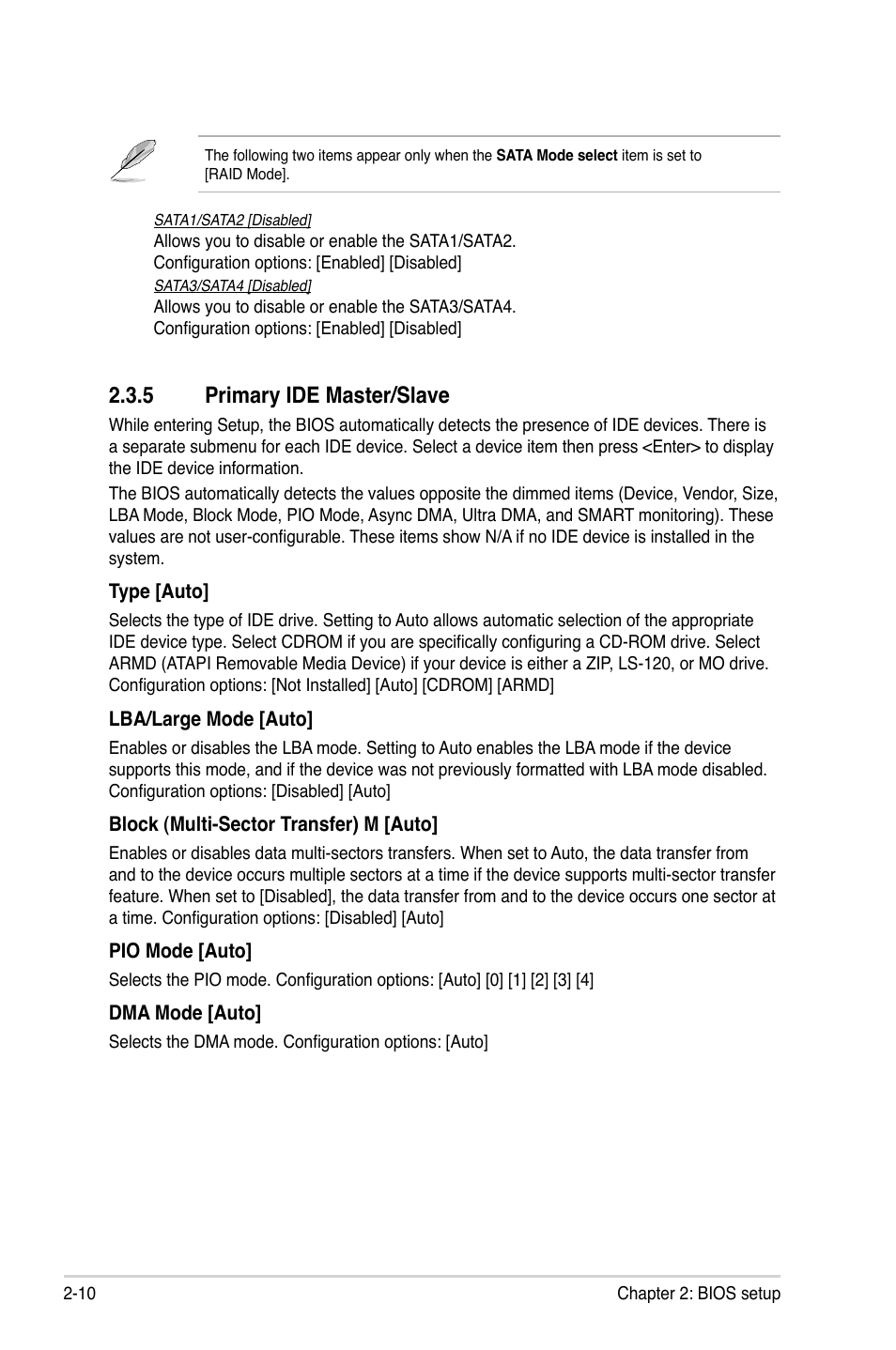 5 primary ide master/slave, Primary ide master/slave -10 | Asus M2N68-AM User Manual | Page 48 / 62