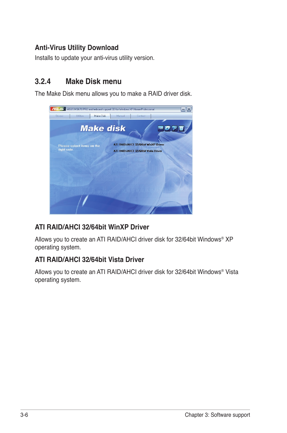 4 make disk menu, Make disk menu -6 | Asus M3A78 Pro User Manual | Page 100 / 116