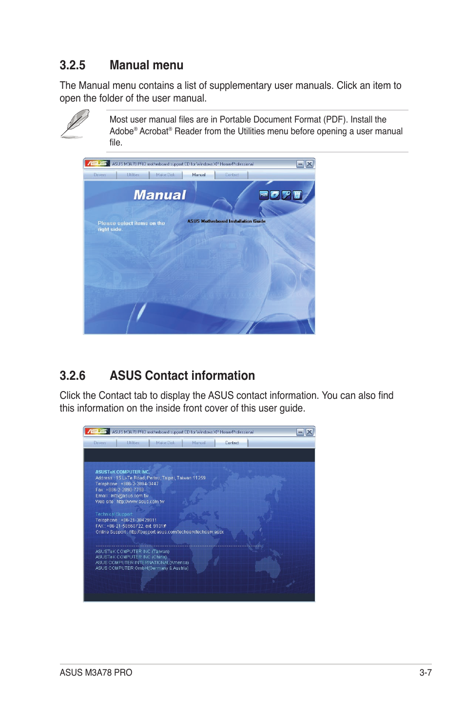 5 manual menu, 6 asus contact information, Manual menu -7 | Asus contact information -7 | Asus M3A78 Pro User Manual | Page 101 / 116