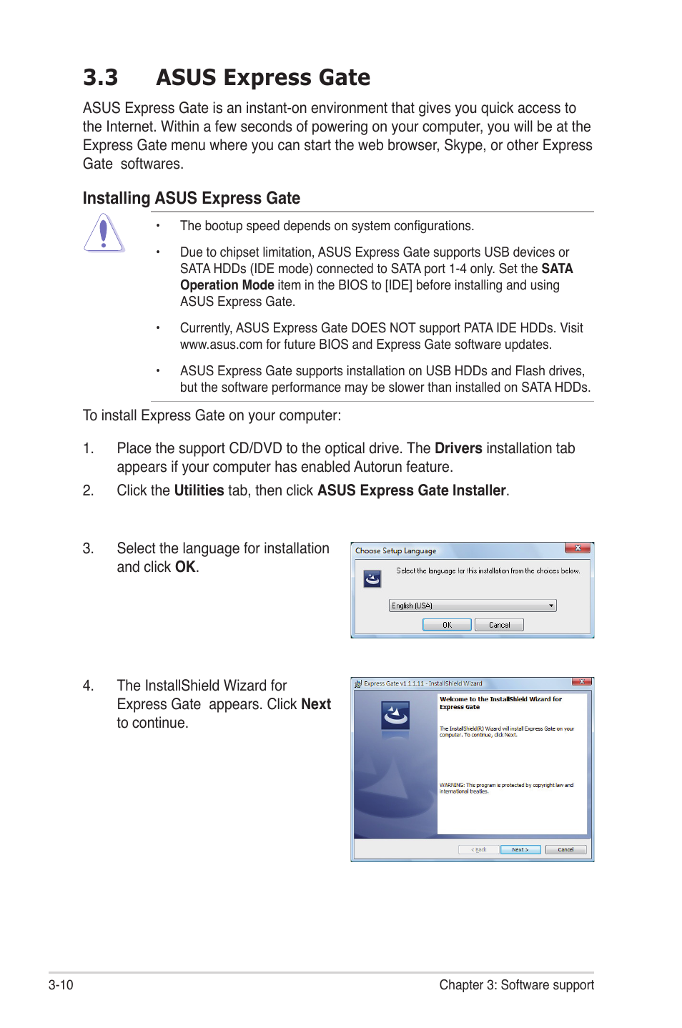 3 asus express gate, Asus express gate -10 | Asus M3A78 Pro User Manual | Page 104 / 116