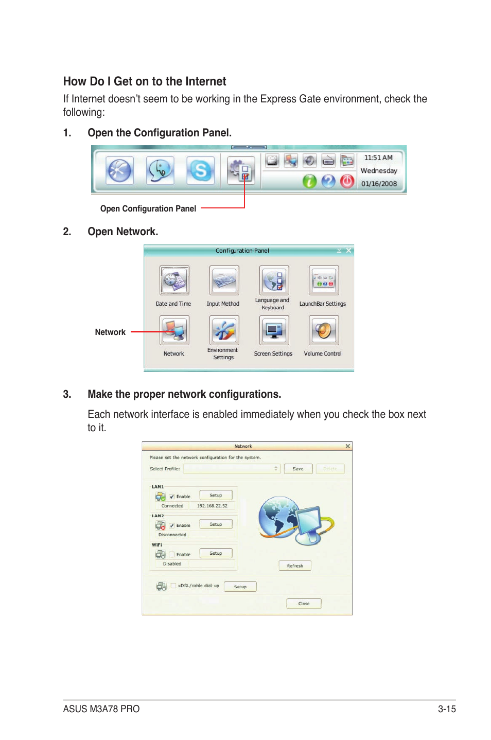 How do i get on to the internet | Asus M3A78 Pro User Manual | Page 109 / 116