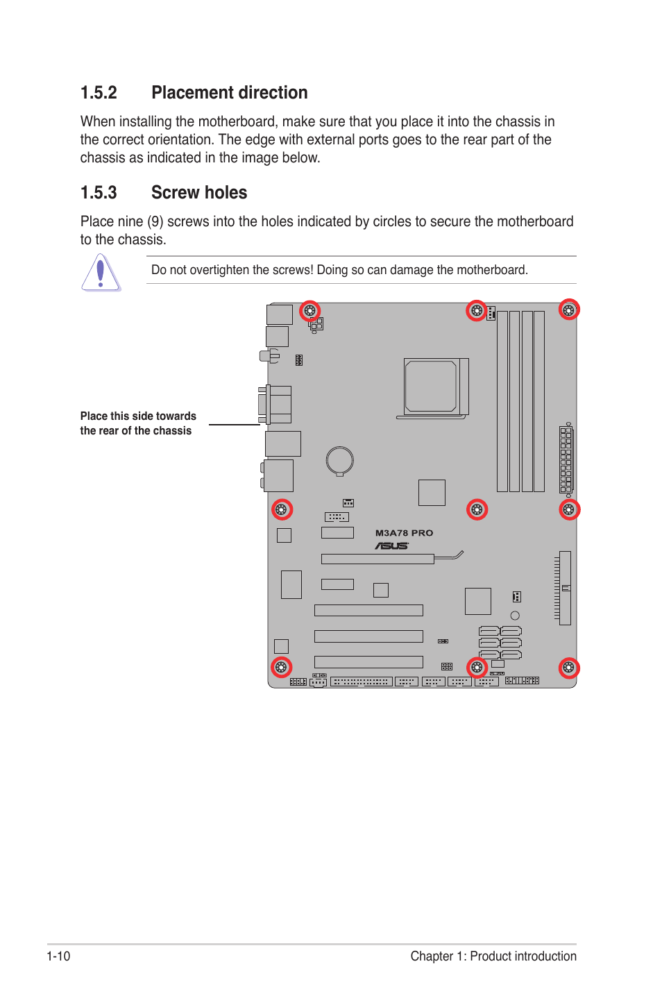 2 placement direction, 3 screw holes, Placement direction -10 | Screw holes -10 | Asus M3A78 Pro User Manual | Page 22 / 116