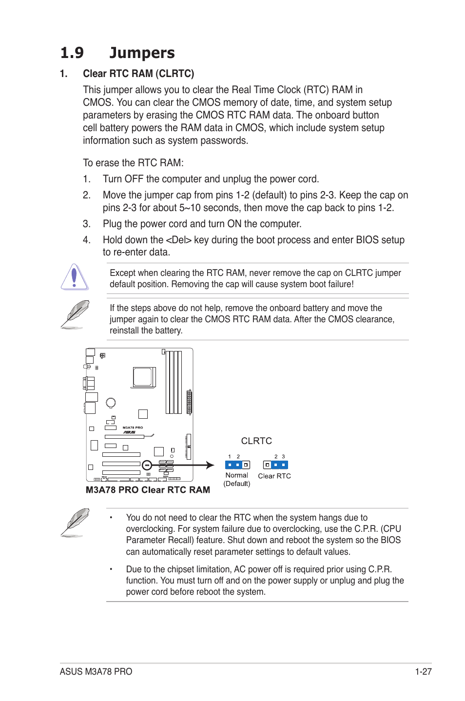 9 jumpers, Jumpers -27 | Asus M3A78 Pro User Manual | Page 39 / 116