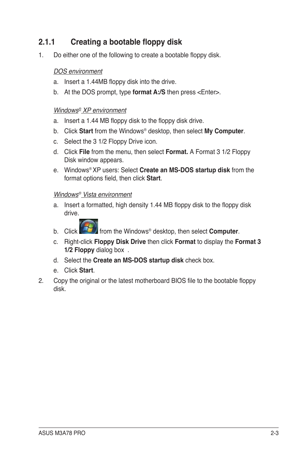 1 creating a bootable floppy disk, Creating a bootable floppy disk -3 | Asus M3A78 Pro User Manual | Page 55 / 116