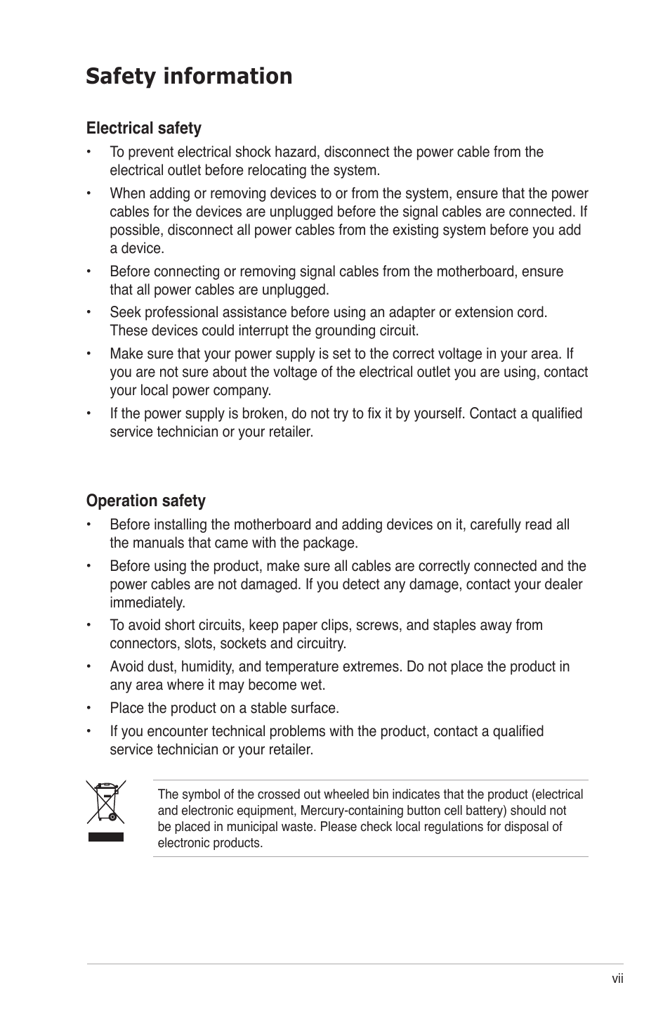 Safety information | Asus M3A78 Pro User Manual | Page 7 / 116