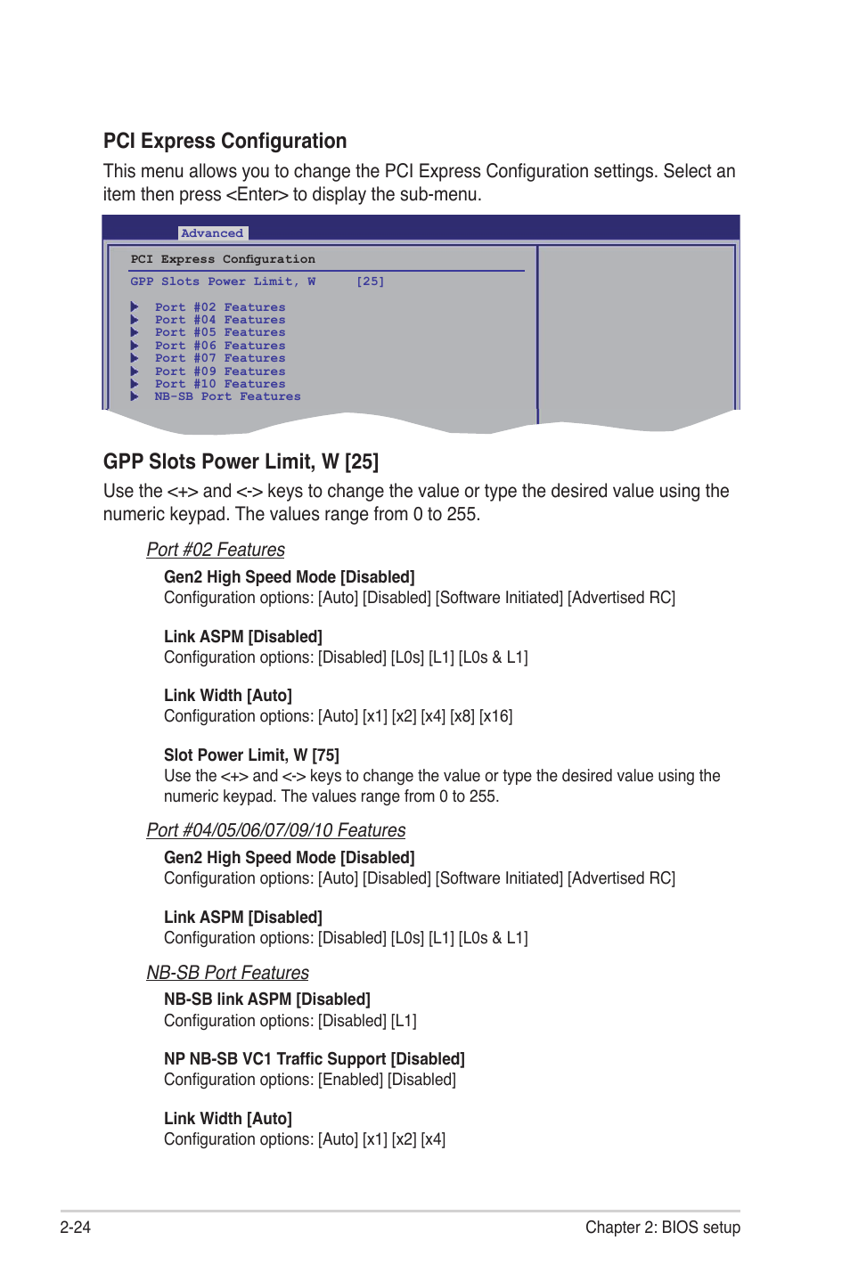 Pci express configuration, Gpp slots power limit, w [25 | Asus M3A78 Pro User Manual | Page 76 / 116