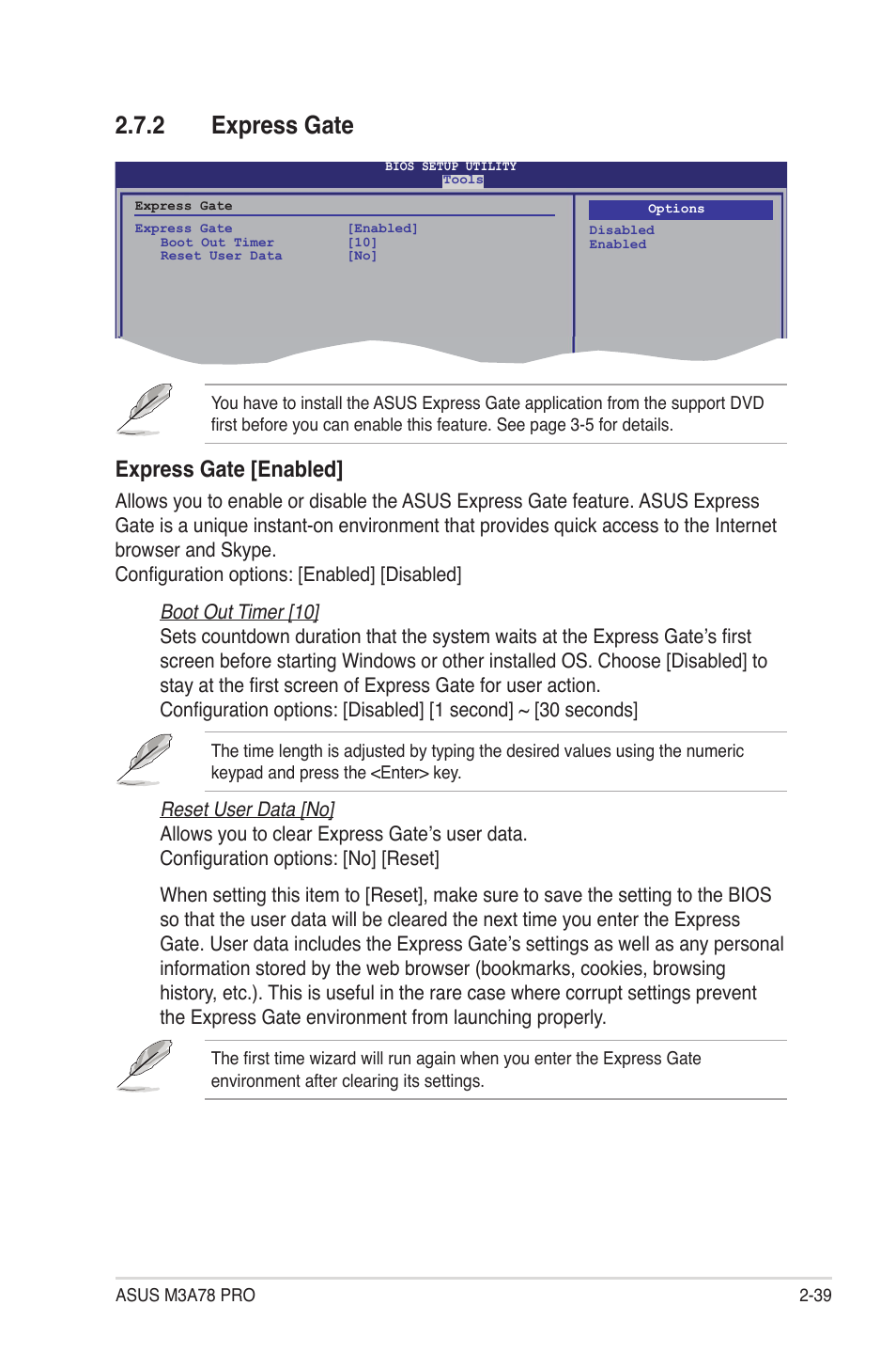 2 express gate, Express gate -39, Express gate [enabled | Asus M3A78 Pro User Manual | Page 91 / 116