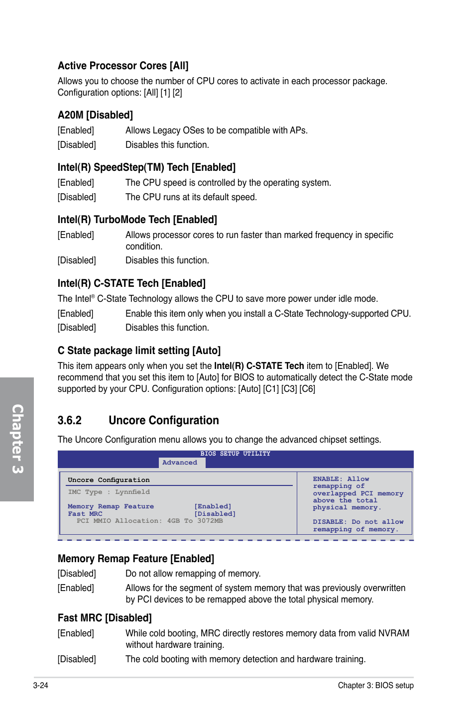 2 uncore configuration, Uncore configuration -24, Chapter 3 | Asus P7P55D-E EVO User Manual | Page 84 / 126