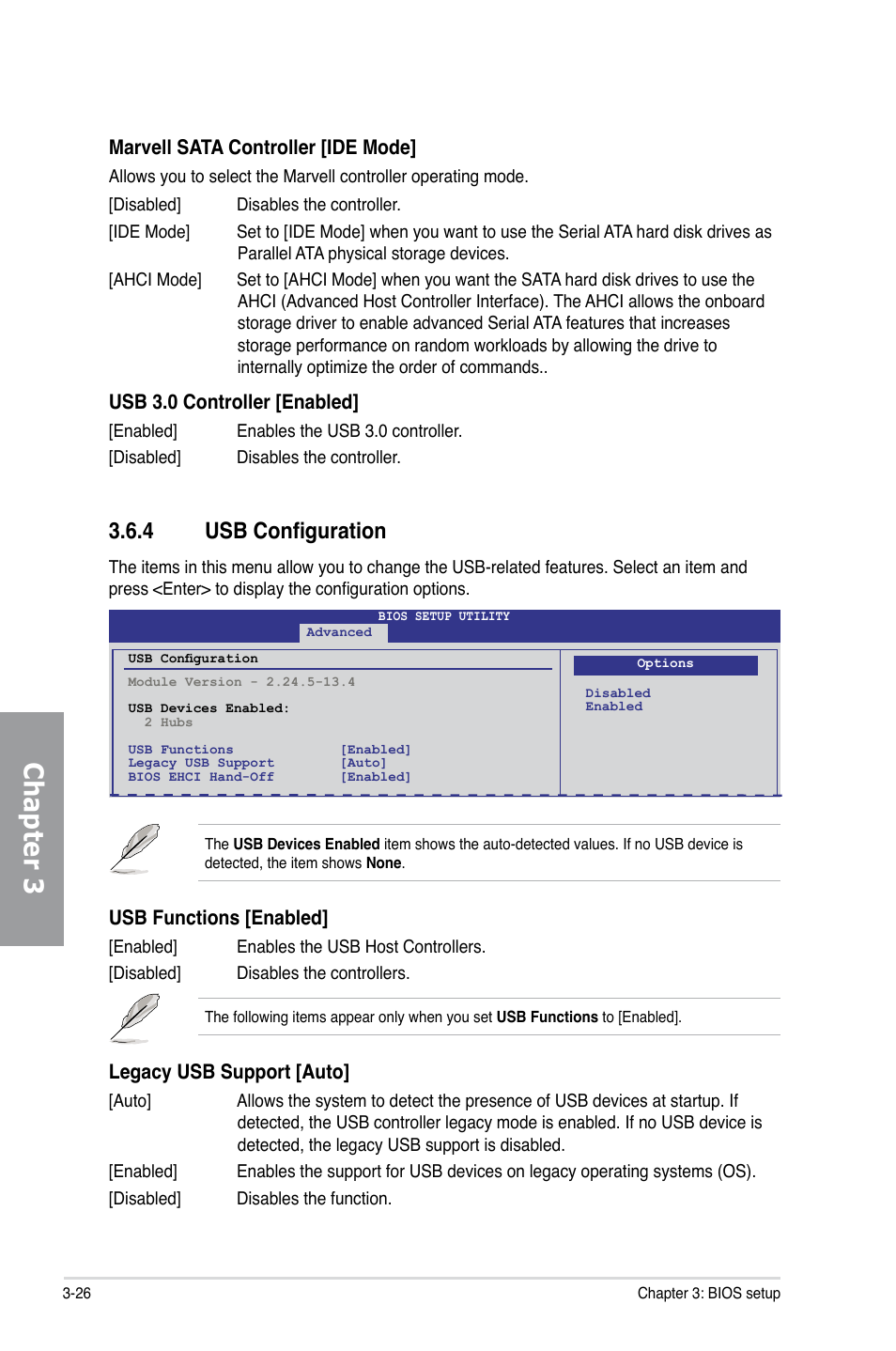 4 usb configuration, Usb configuration -26, Chapter 3 | Asus P7P55D-E EVO User Manual | Page 86 / 126