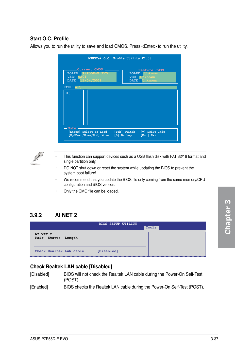 2 ai net 2, Ai net 2 -37, Chapter 3 | Check realtek lan cable [disabled, Start o.c. profile | Asus P7P55D-E EVO User Manual | Page 97 / 126