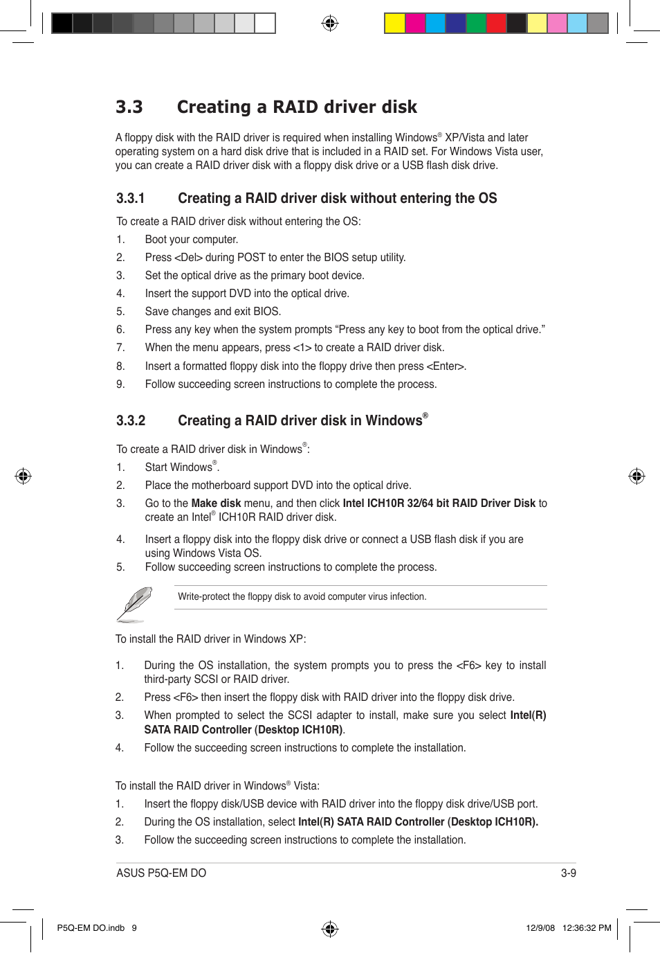 3 creating a raid driver disk, 2 creating a raid driver disk in windows | Asus P5Q-EM DO User Manual | Page 107 / 108