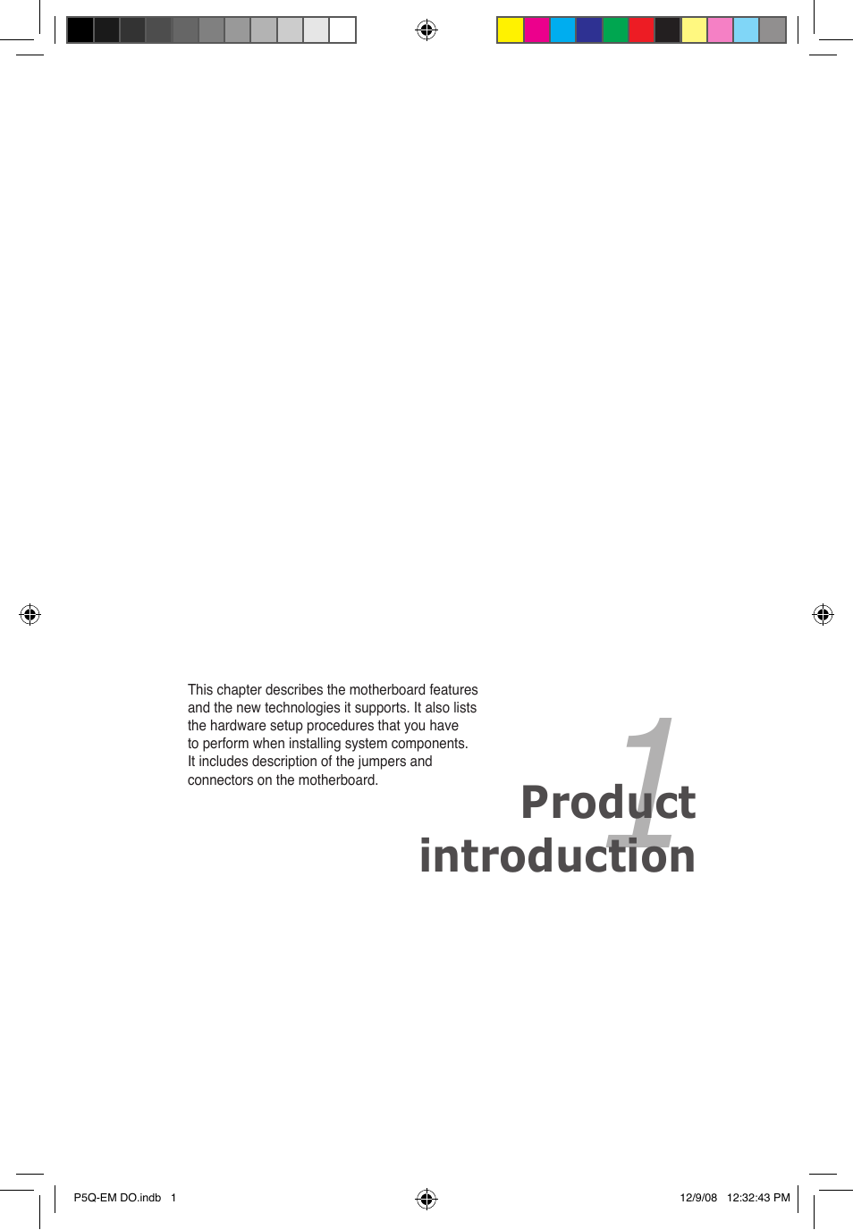 Chapter1: product introduction | Asus P5Q-EM DO User Manual | Page 13 / 108