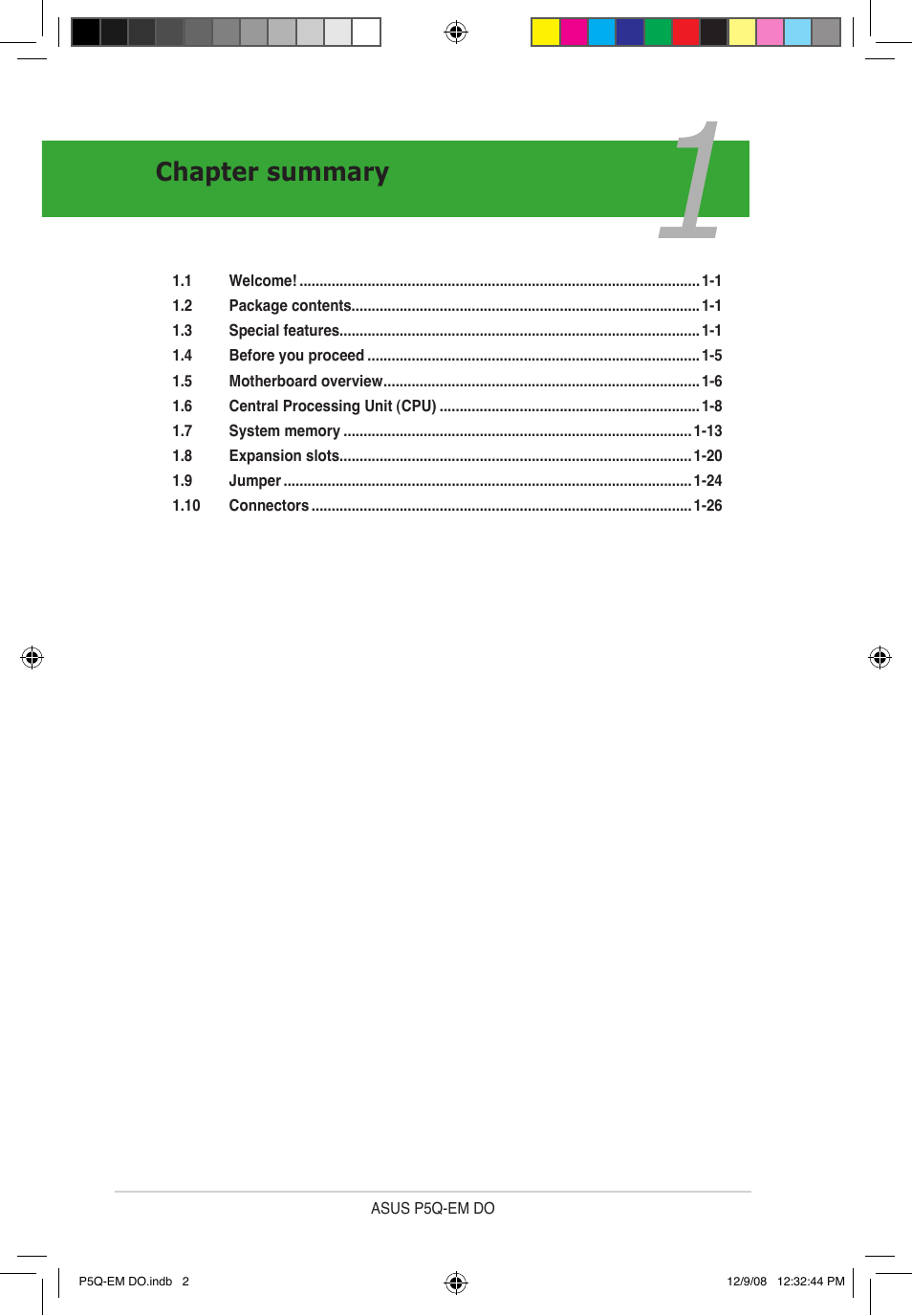 Chapter summary | Asus P5Q-EM DO User Manual | Page 14 / 108